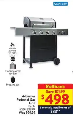 Walmart 4-Burger Pedestal Gas Grill offer