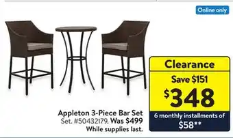 Walmart Appleton 3-Piece Bar Set offer