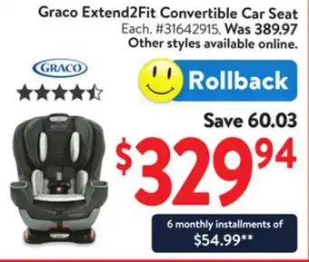 Walmart Graco Extend2Fit Convertible Car Seat offer