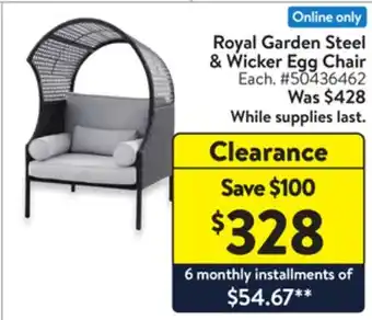 Walmart Royal Garden Steel & Wicker Egg Chair offer