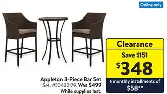Walmart Appleton 3-Piece Bar Set offer