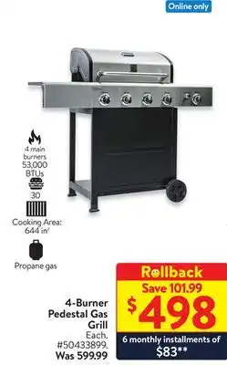 Walmart 4-Burner Pedestal Gas Grill offer