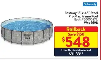 Walmart Bestway 18' x 48 Steel Pro Max Frame Pool offer