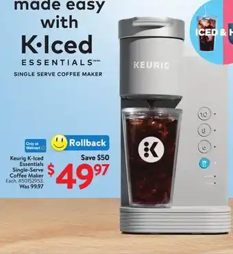 Walmart Keurig K-Iced Essentials Single-Serve Coffee Maker offer