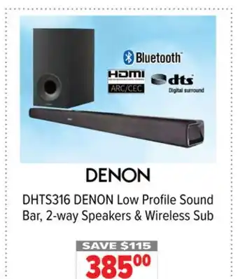 2001 Audio Video DENON Low Profile Sound Bar, 2-way Speakers & Wireless Sub 385 offer
