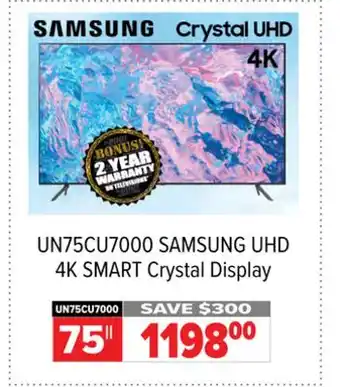 2001 Audio Video SAMSUNG 75 UHD 4K SMART Crystal Display offer