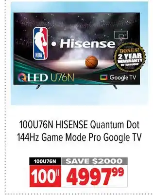 2001 Audio Video HISENSE 100 Quantum Dot 144Hz Game Mode Pro Google TV offer