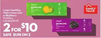 Longo's Longo's Sparkling Water Lemon Lime or Blackberry offer