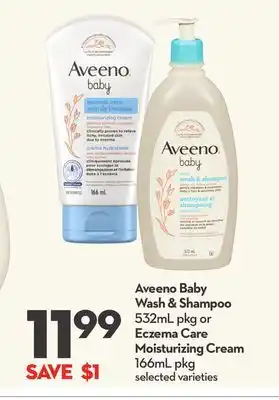 Longo's Aveeno Baby Wash & Shampoo 532mL pkg or Eczema Care Moisturizing Cream 166mL pkg offer