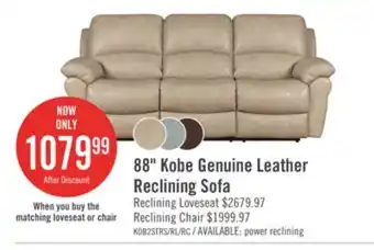 The Brick Kobe Genuine Leather Reclining Sofa - Stone offer