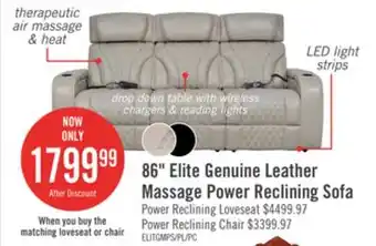 The Brick Elite Genuine Leather Power Reclining Sofa with Massage Function and Power Headrests - Grey offer