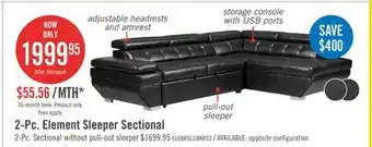 The Brick Element Right-Facing Leath-Aire Sleeper Sectional - Black offer
