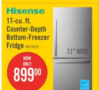 The Brick Hisense 17 Cu. Ft. Counter-Depth Bottom-Mount Refrigerator - RB17A2CSE offer
