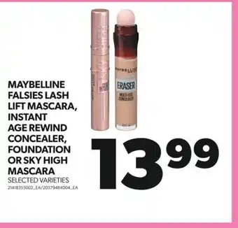 Real Canadian Superstore MAYBELLINE FALSIES LASH LIFT MASCARA, INSTANT AGE REWIND CONCEALER, FOUNDATION OR SKY HIGH MASCARA offer