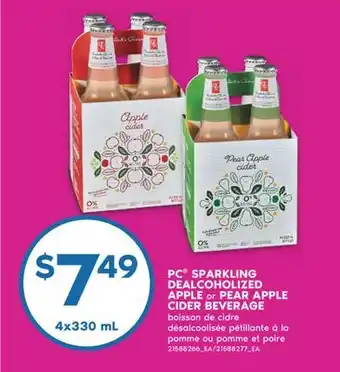 No Frills PC SPARKLING DEALCOHOLIZED APPLE or PEAR APPLE CIDER BEVERAGE, 4x330 mL offer