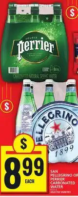 Food Basics SAN PELLEGRINO OR PERRIER CARBONATED WATER offer