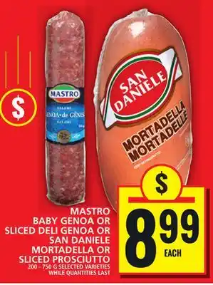 Food Basics MASTRO BABY GENOA OR SLICED DELI GENOA OR SAN DANIELE MORTADELLA OR SLICED PROSCIUTTO offer