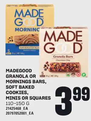 Loblaws MADEGOOD GRANOLA OR MORNINGS BARS, SOFT BAKED COOKIES, MINIS OR SQUARES, 110-150 G offer