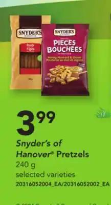 Loblaws SNYDER'S OF HANOVER PRETZELS, 240 g offer