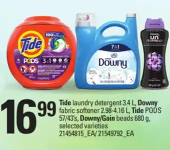 Loblaws TIDE LAUNDRY DETERGENT 3.4 L, DOWNY FABRIC SOFTENER 2.98-4.16 L, TIDE PODS 57/43'S, DOWNY/GAIN BEADS 680 G offer