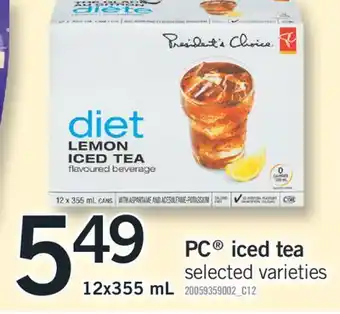 Fortinos PC iced tea 12x355 mL offer