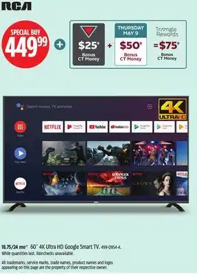 Canadian Tire RCA 60˝ 4K Ultra HD Google Smart TV offer