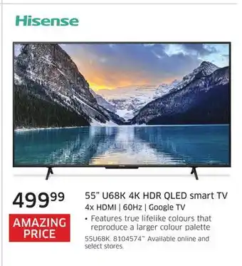 The Source Hisense 55 U68K 4K HDR QLED smart TV offer