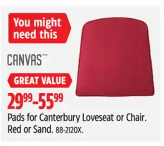 Canadian Tire Canvas Pads for Canterbury Loveseat or Chair offer