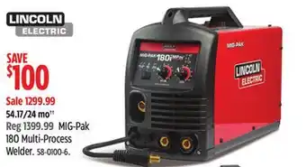 Canadian Tire Lincoln Electric MIG-Pak 180 Multi-Process Welder offer