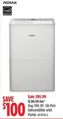 Canadian Tire NOMA 50-Pint Dehumidifier with Pump offer