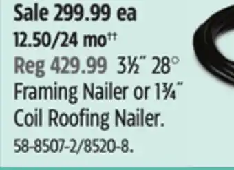 Canadian Tire Bostitch 31⁄2˝ 28° Framing Nailer or 13⁄4˝ Coil Roofing Nailer offer