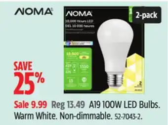Canadian Tire NOMA A19 100W LED Bulbs offer