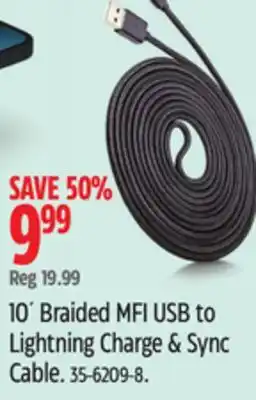 Canadian Tire Bluehive 10' Braided MFI USB to Lighting Charge & Sync Cable offer