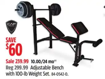 Canadian Tire Cap Barbell Adjustable Bench with 100-lb Weight Set offer