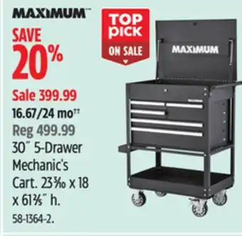 Canadian Tire MAXIMUM 30˝ 5-Drawer Mechanic's Cart offer
