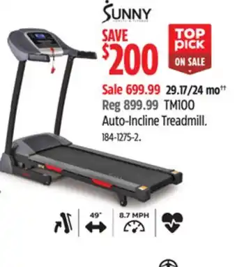 Canadian Tire Sunny TM100 Auto-Incline Treadmill offer