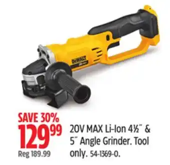 Canadian Tire DEWALT 20V MAX Li-Ion 4 1⁄2 & 5 Angle Grinder offer