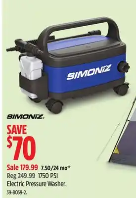 Canadian Tire Simoniz 1750 PSI Electric Pressure Washer offer