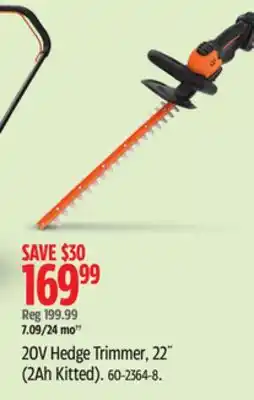 Canadian Tire Worx 20V Hedge Trimmer, 22 (2Ah Kitted) offer