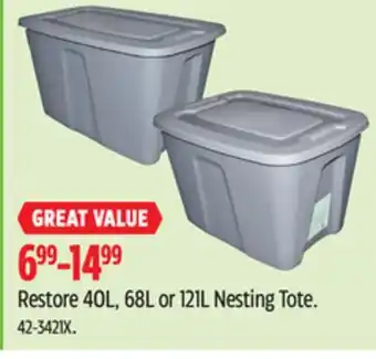 Canadian Tire TYPE A Restore 40L, 68L or 121L Nesting Tote offer