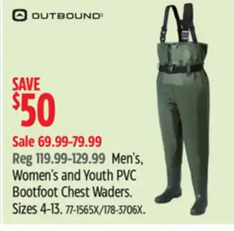 Canadian Tire Outbound Men's, Women's and Youth PVC Bootfoot Chest Waders offer