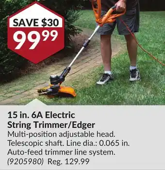 Princess Auto 15 in. 6A Electric String Trimmer/Edger offer