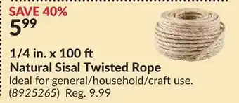 Princess Auto 1/4 in. x 100 Natural Sisal Twisted Rope offer