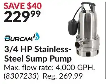 Princess Auto 3/4 HP Stainless-Steel Sump Pump offer