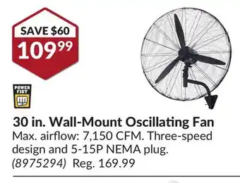 Princess Auto 30 in. Wall-Mount Oscillating Fan offer