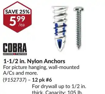 Princess Auto 1-1/2 in. Nylon Anchors offer