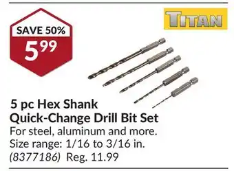 Princess Auto 5 pc Hex Shank Quick-Change Drill Bit Set offer