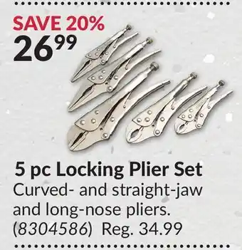 Princess Auto 5 pc Locking Plier Set offer