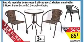 Sushi Shop 3 Pieces Bistro Set with 2 Stackable Chairs offer