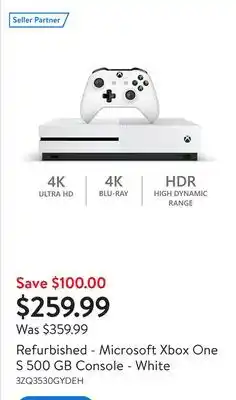 Walmart Refurbished - Microsoft Xbox One S 500 GB Console - White offer